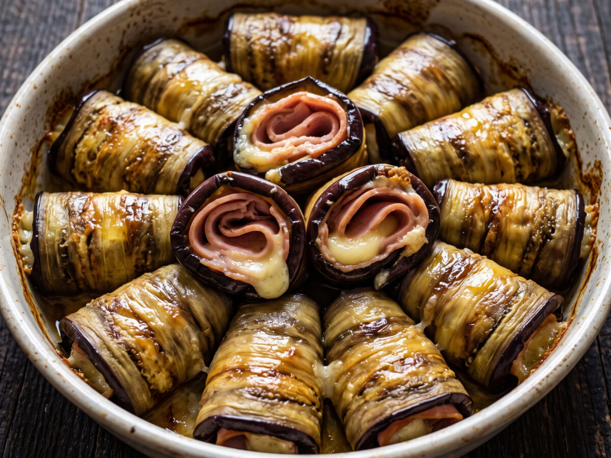 Apulische Auberginenröllchen mit Mortadella und Pecorino