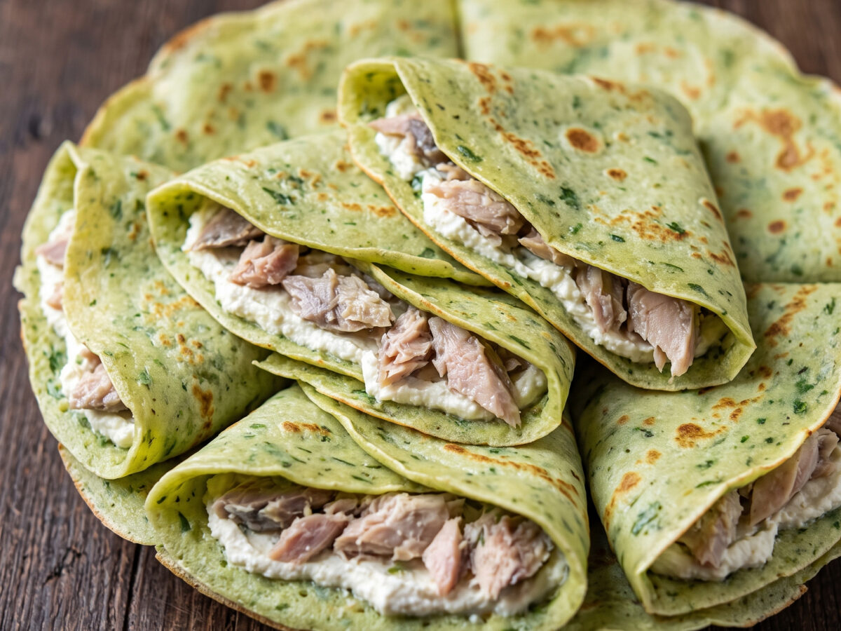 Apulische Crespelle mit Tarassaco, Makrele und Caprino