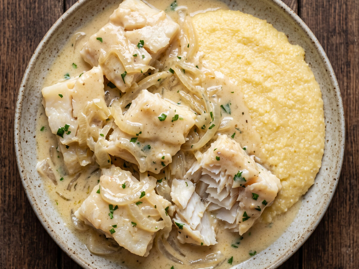 Bacalà alla vicentina: langsam gegarter Stockfisch aus dem Veneto