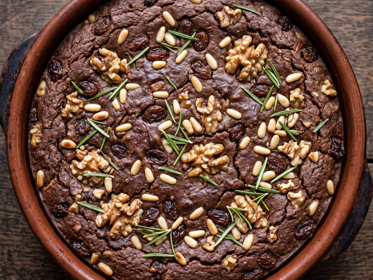 Ein flacher Kuchen mit kräftigem Kastanienaroma