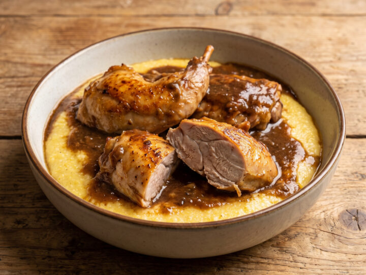 Coniglio alla trentina mit Polenta