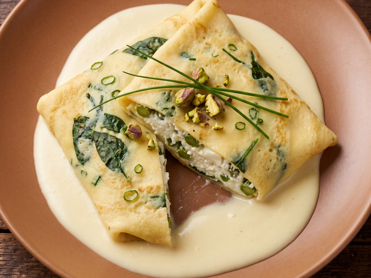 Crespelle di trivoli mit Ricotta und Büffel-Fonduta