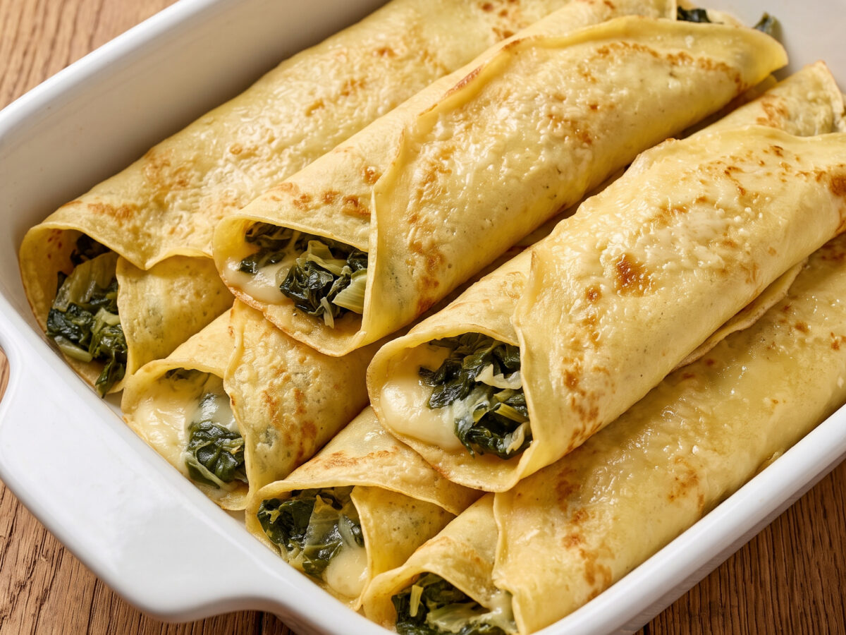 Crespelle con scarola e Taleggio aus der Lombardei