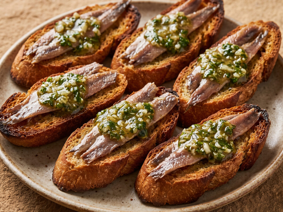 Crostini con acciughe al verde