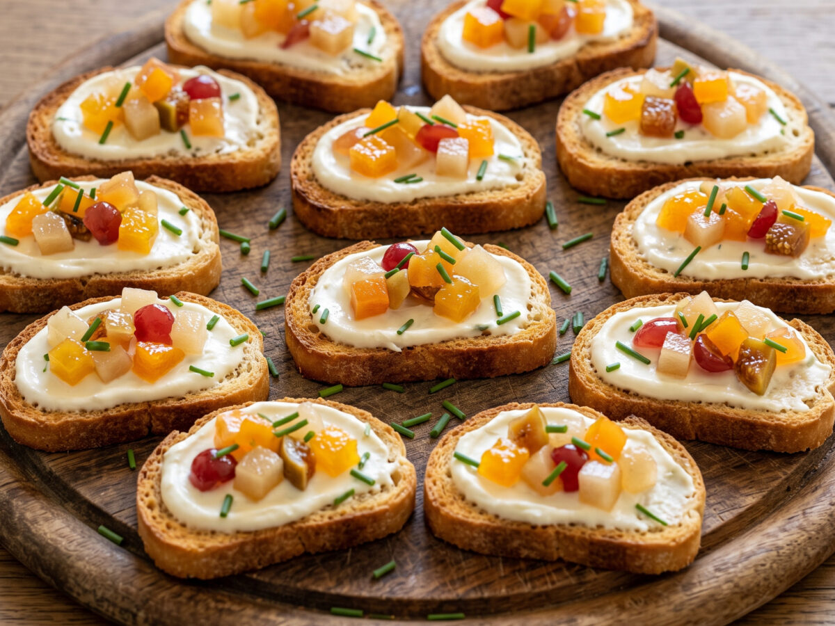 Crostini di pane, Gorgonzola e mostarda di Cremona