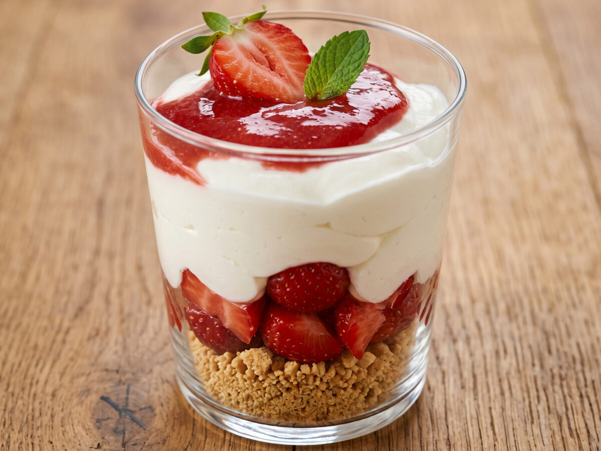 Dessert altoatesino mit Erdbeeren und Butterkeksen