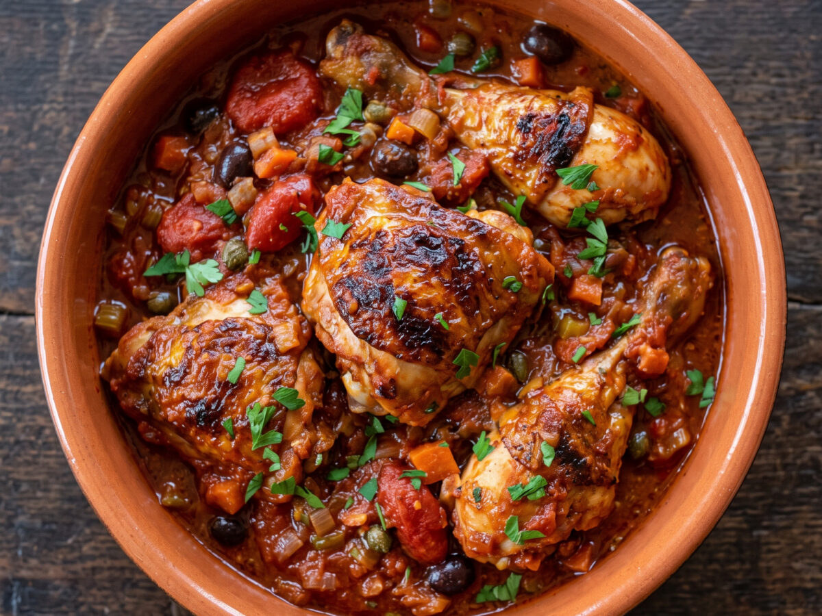 Hähnchen in würzigem Tomatensugo