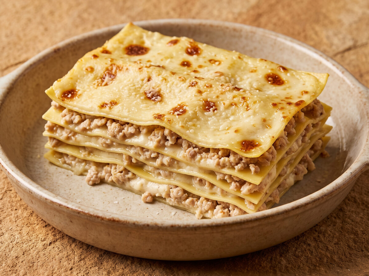 Eine helle Lasagne mit toskanischem Ragù