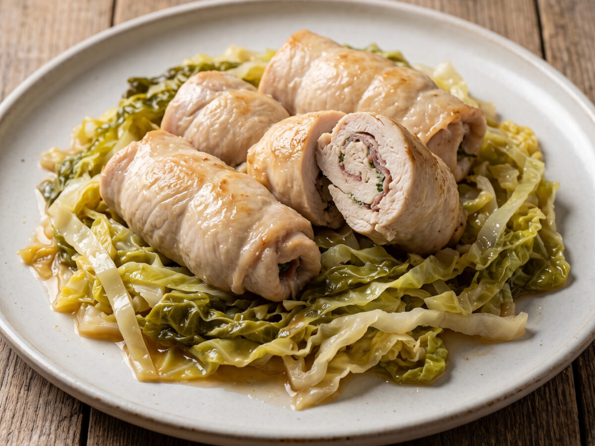 Involtini di pollo con verza stufata