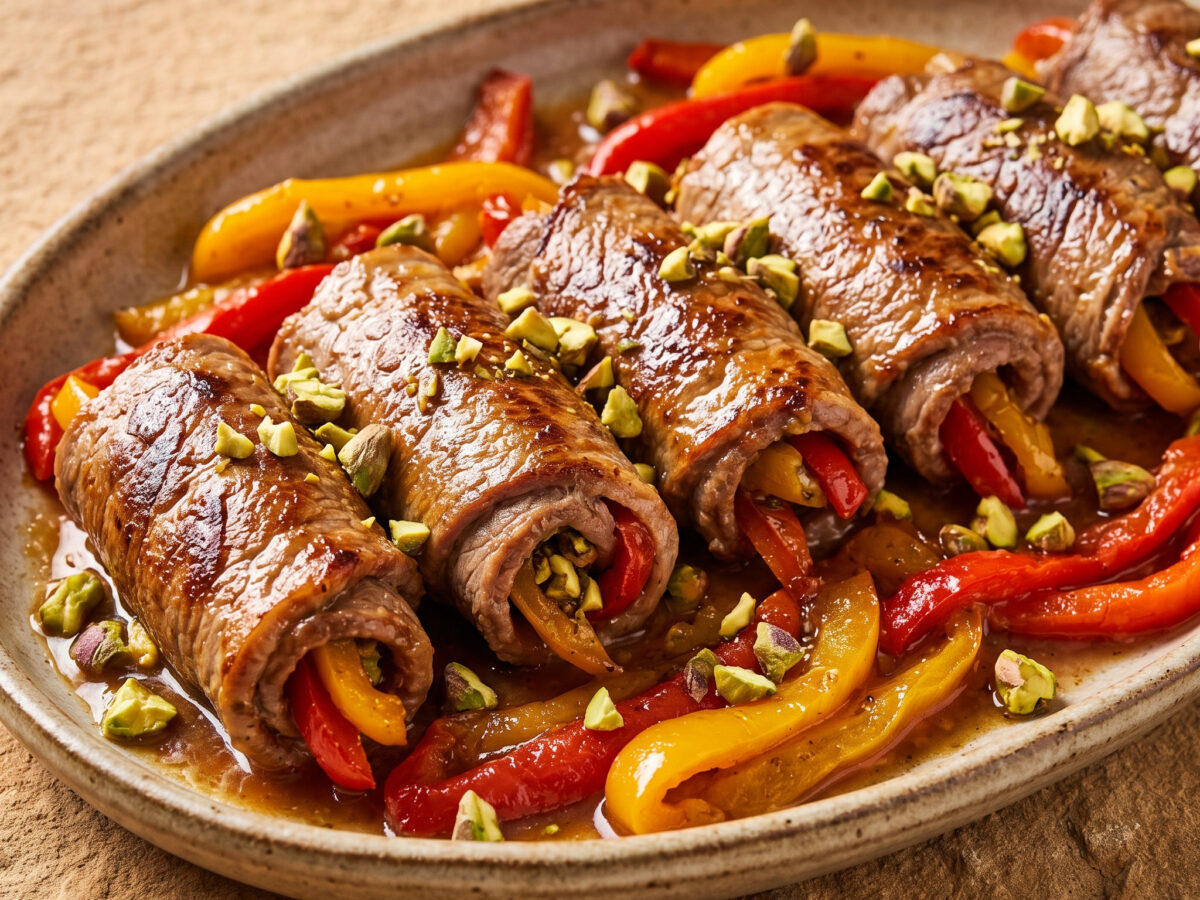 Involtini mit Ofenpaprika und Pistazien