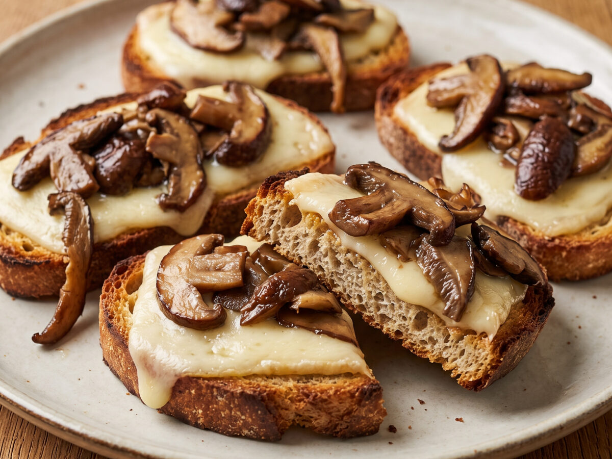 Knusprige Crostini mit Branzi und Waldpilzen