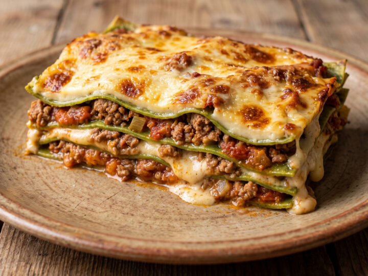 Ofenpasta aus Emilia-Romagna | Lasagne verdi alla bolognese | Grüne Sfoglia, kräftiges Ragù und cremige Béchamel mit goldener Käsekruste