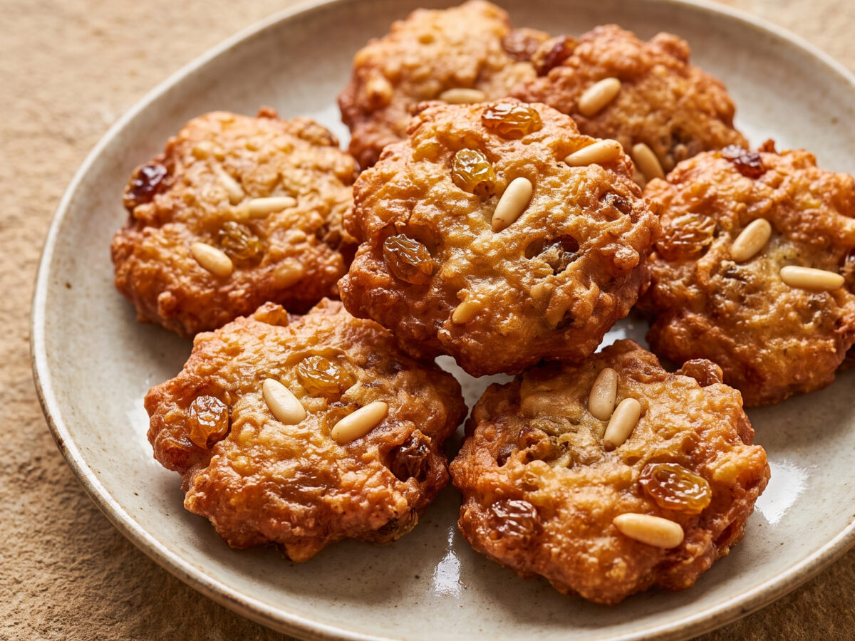 Ligurische Ricottafrittelle mit Rosinen und Pinienkernen