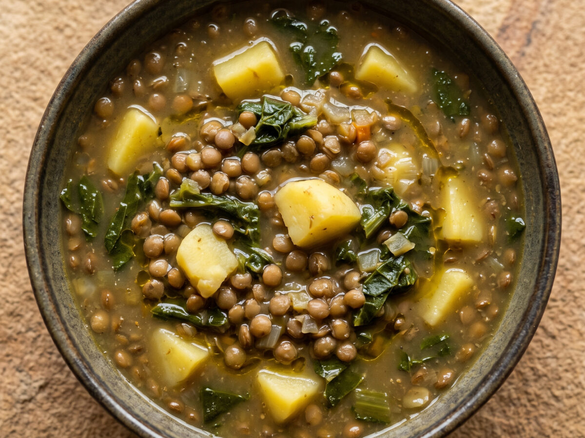 Linsensuppe aus Capracotta mit Kartoffeln und Wildzichorie