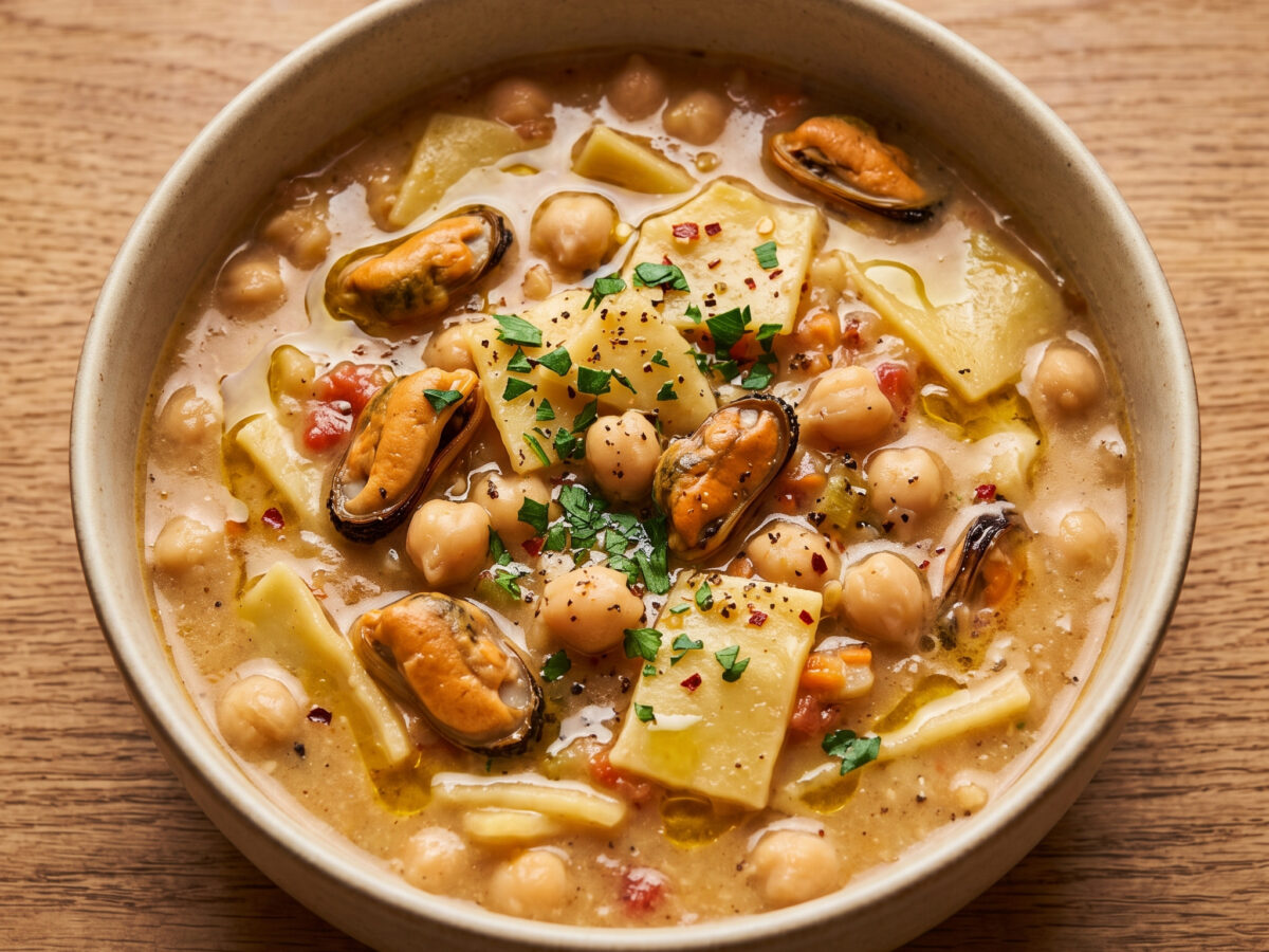 Maltagliati con ceci e cozze