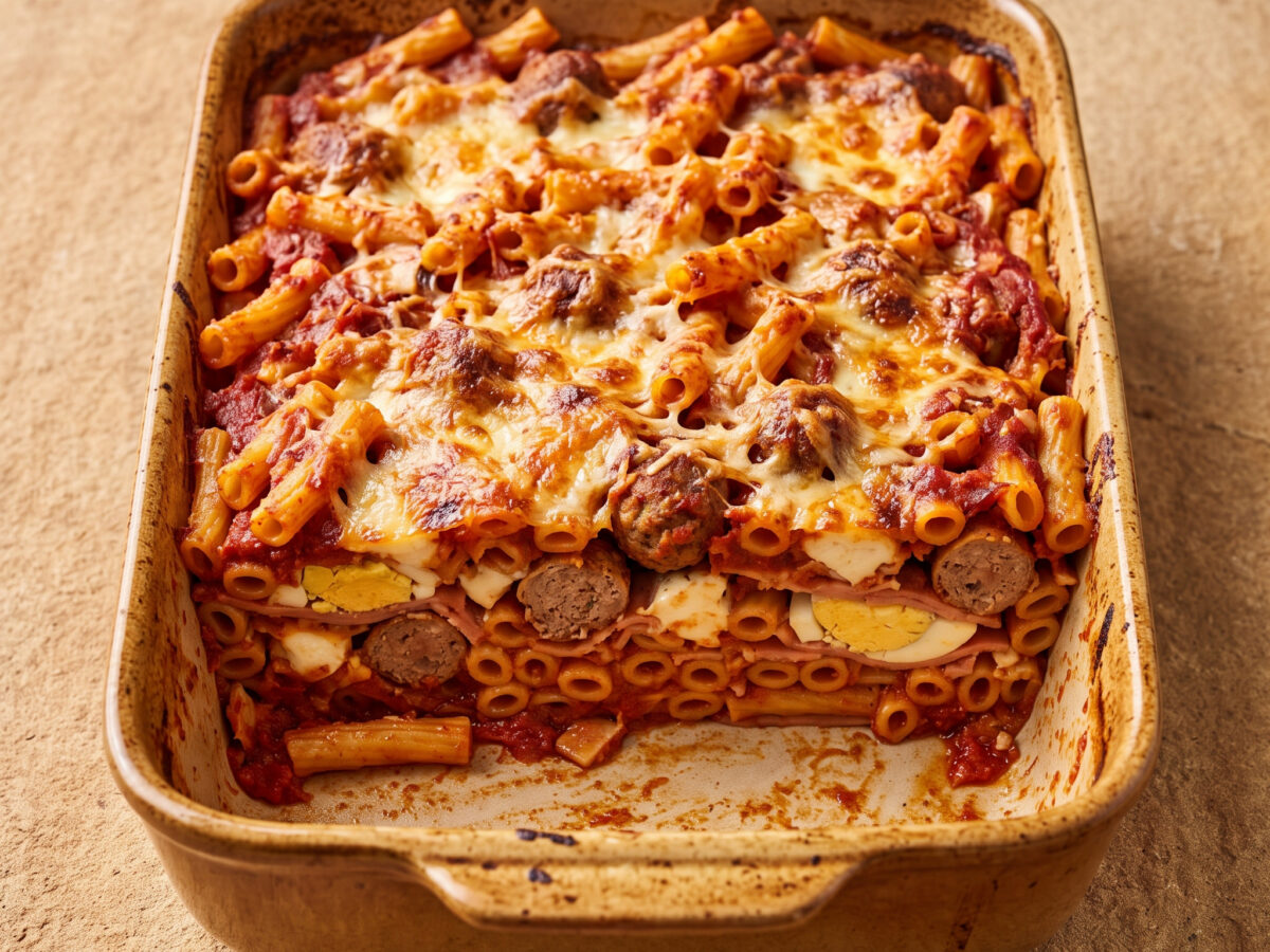 Pasta al forno alla barese mit kleinen Polpettine