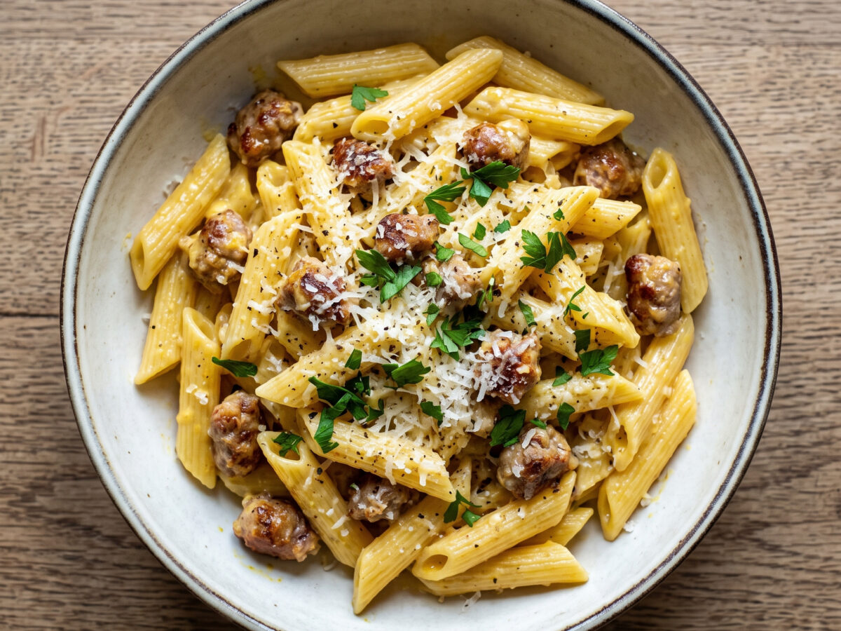 Goldgelbe Penne mit Luganega