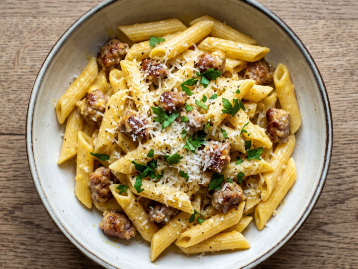 Goldgelbe Penne mit Luganega