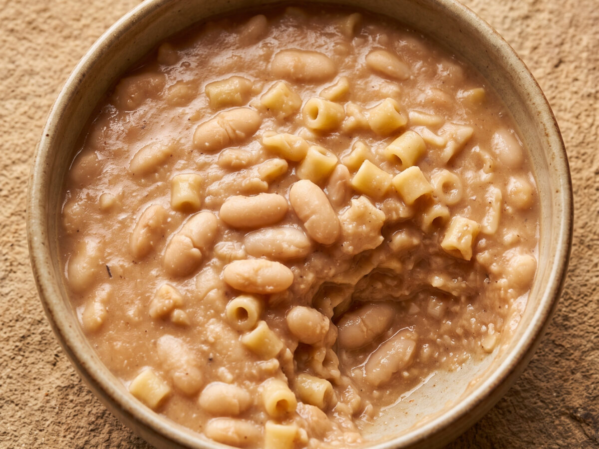 Sämige Bohnen, kurze Pasta, kräftige Kräuter