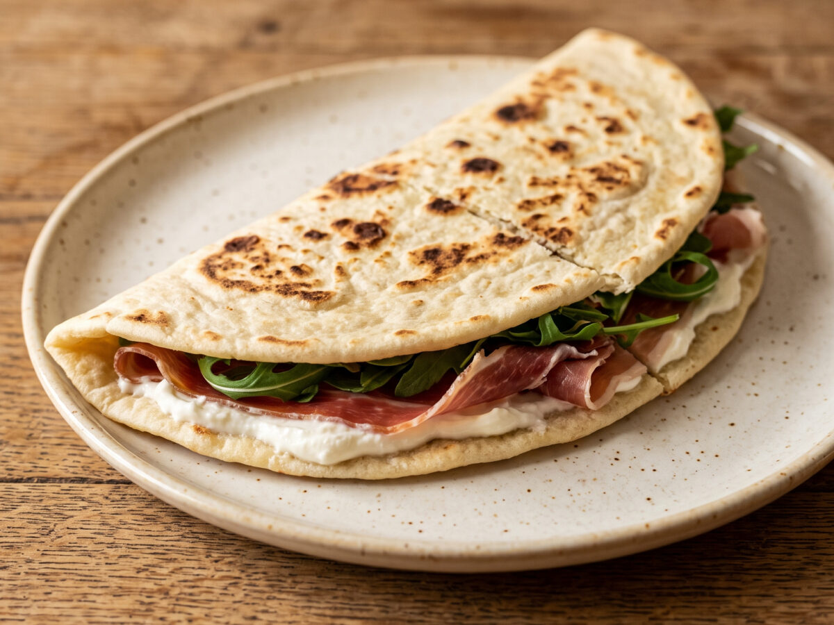 Piadina Romagnola mit Prosciutto, Squacquerone und Rucola