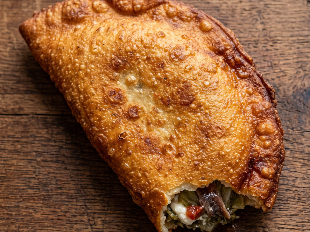 Pidone messinese mit Scarola, Tuma und Sardellen