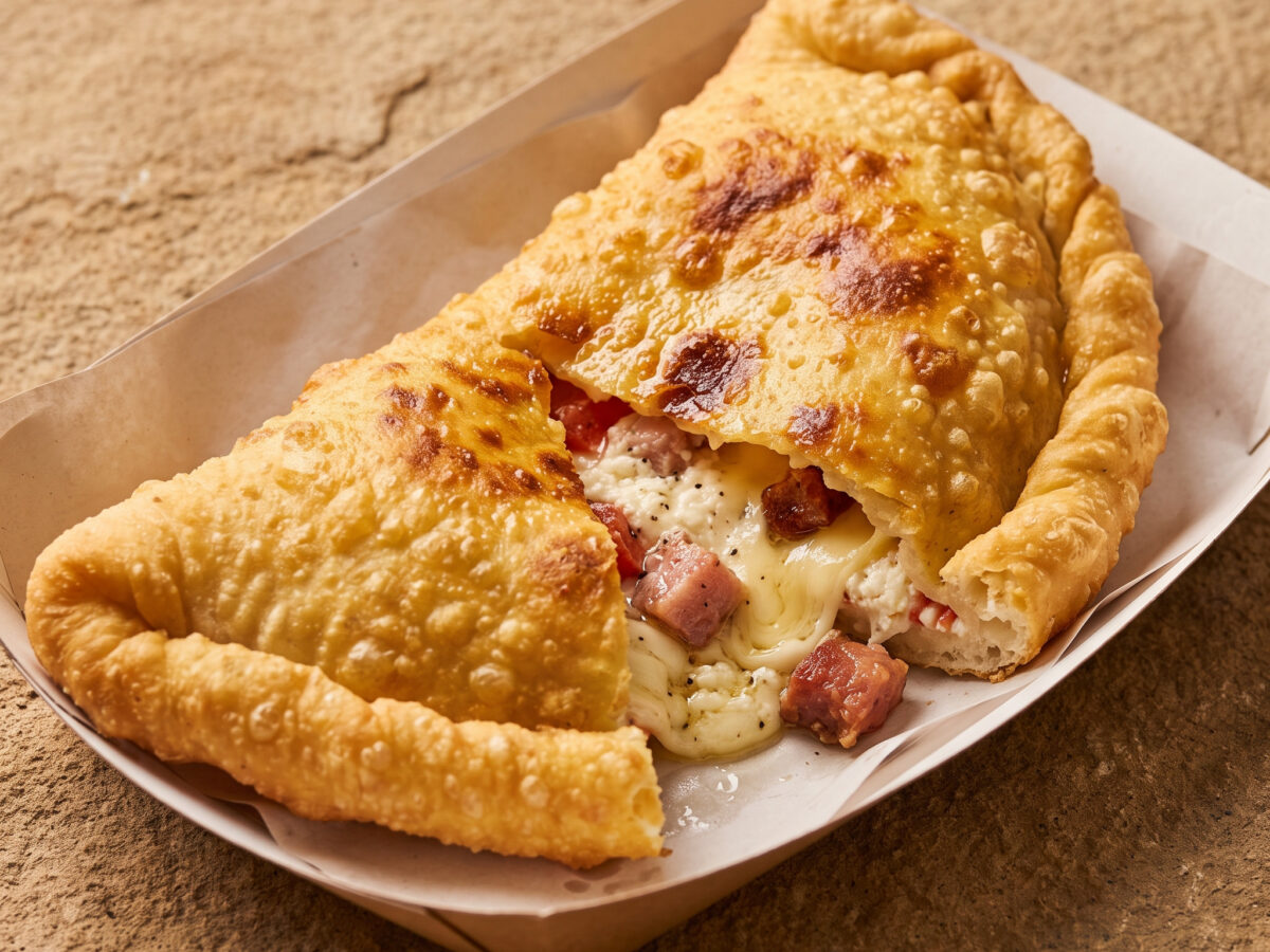Pizza fritta con ricotta e cicoli