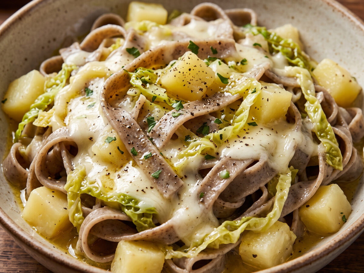 Pizzoccheri della Valtellina mit Wirsing und Käse