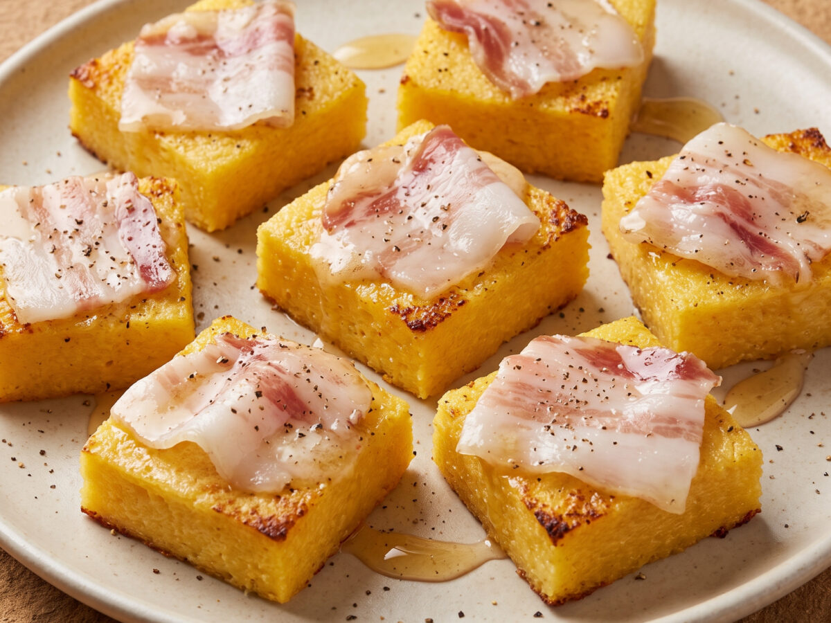 Crostini di polenta al lardo di Arnad