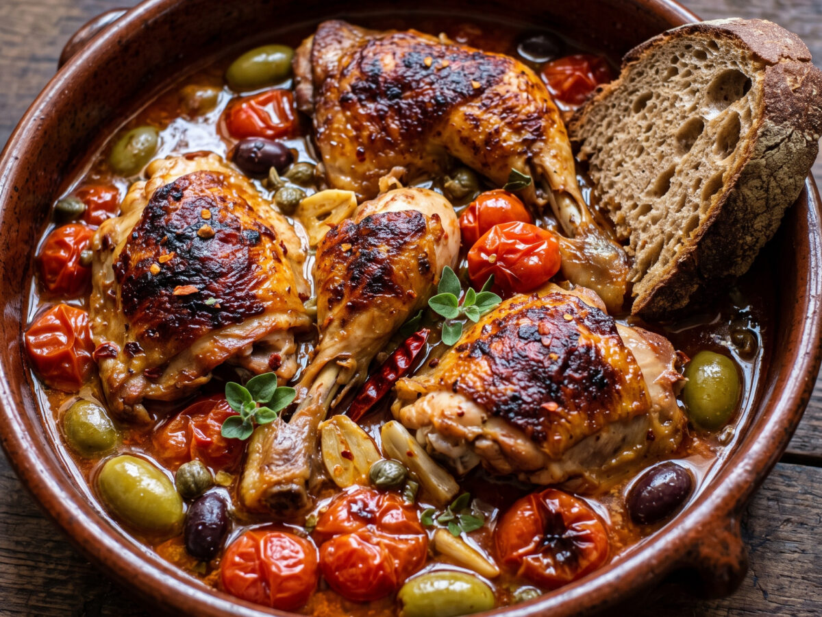 Pollo alla siciliana mit Kirschtomaten und Oliven