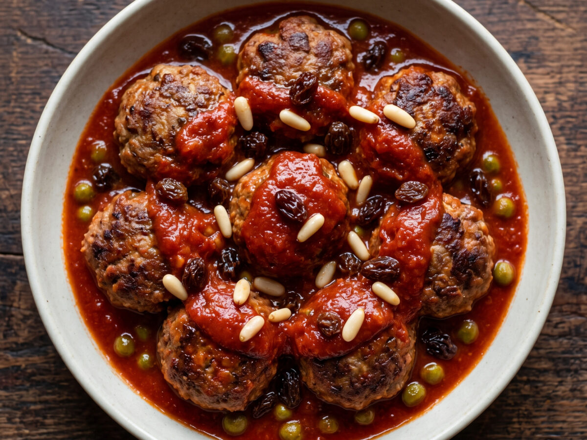 Polpette al sugo con passoline e pinoli