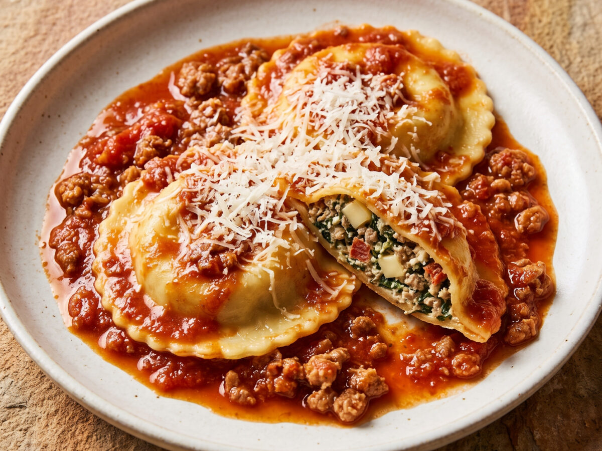 Ravioli calabresi mit Spianata, Provola und Ragù