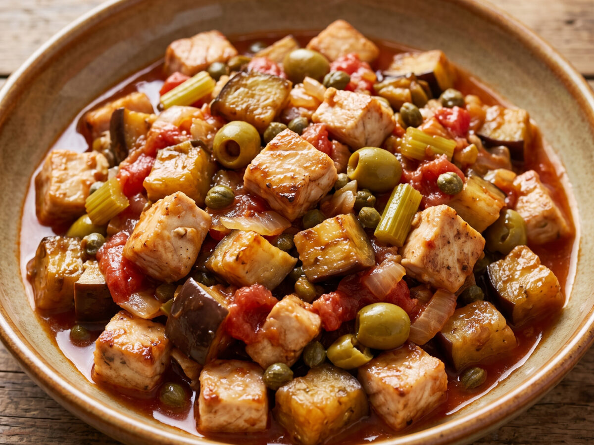Sizilianischer Schwertfisch in süß-saurer Caponata