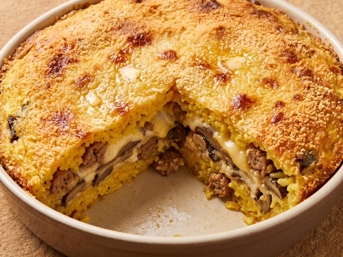 Timballo di riso ai funghi e salsiccia
