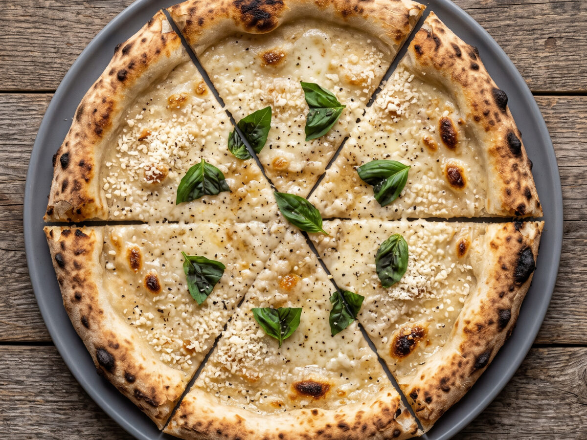 Weiße Pizza mit Schmalz und Pecorino