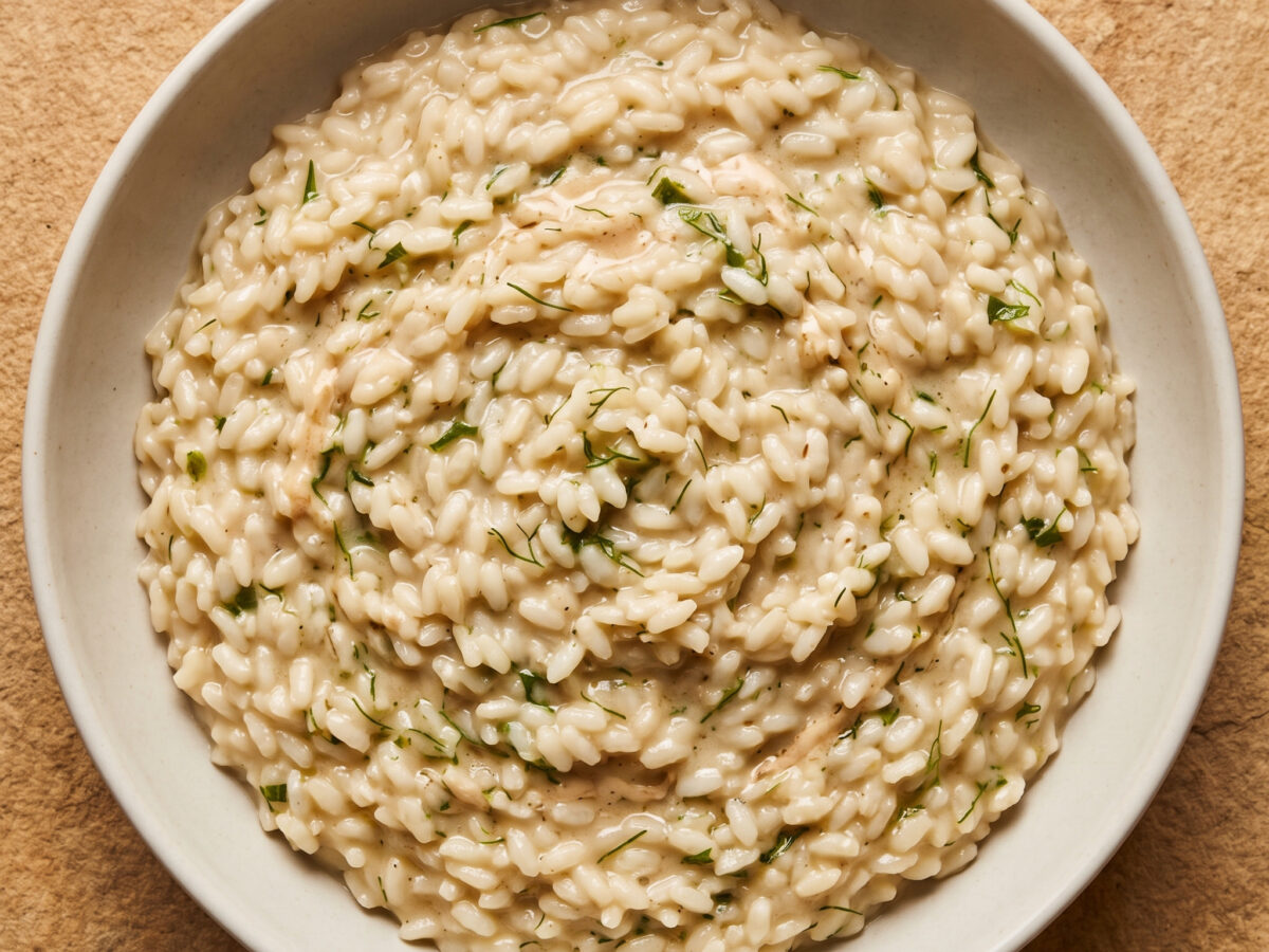 Wildfenchel und Mandelbutter im Risotto