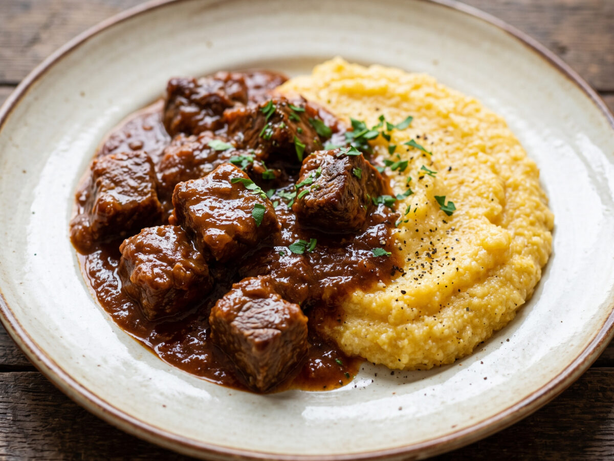 Würziger Rinderschmortopf mit Polenta