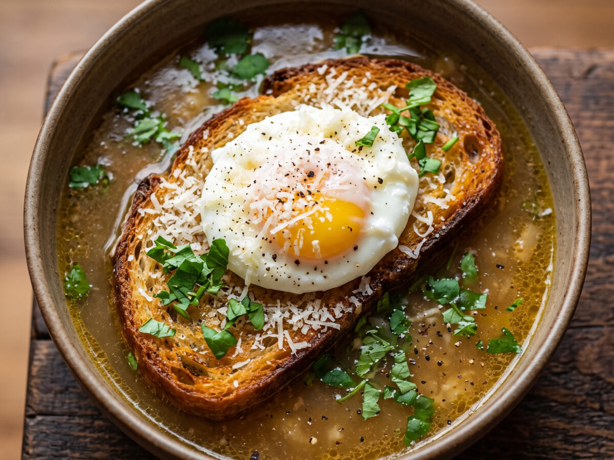 Zuppa alla Pavese mit Ei und Grana Padano