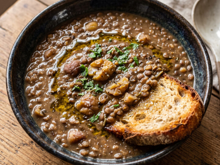 Zuppa di lenticchie di Capracotta e castagne
