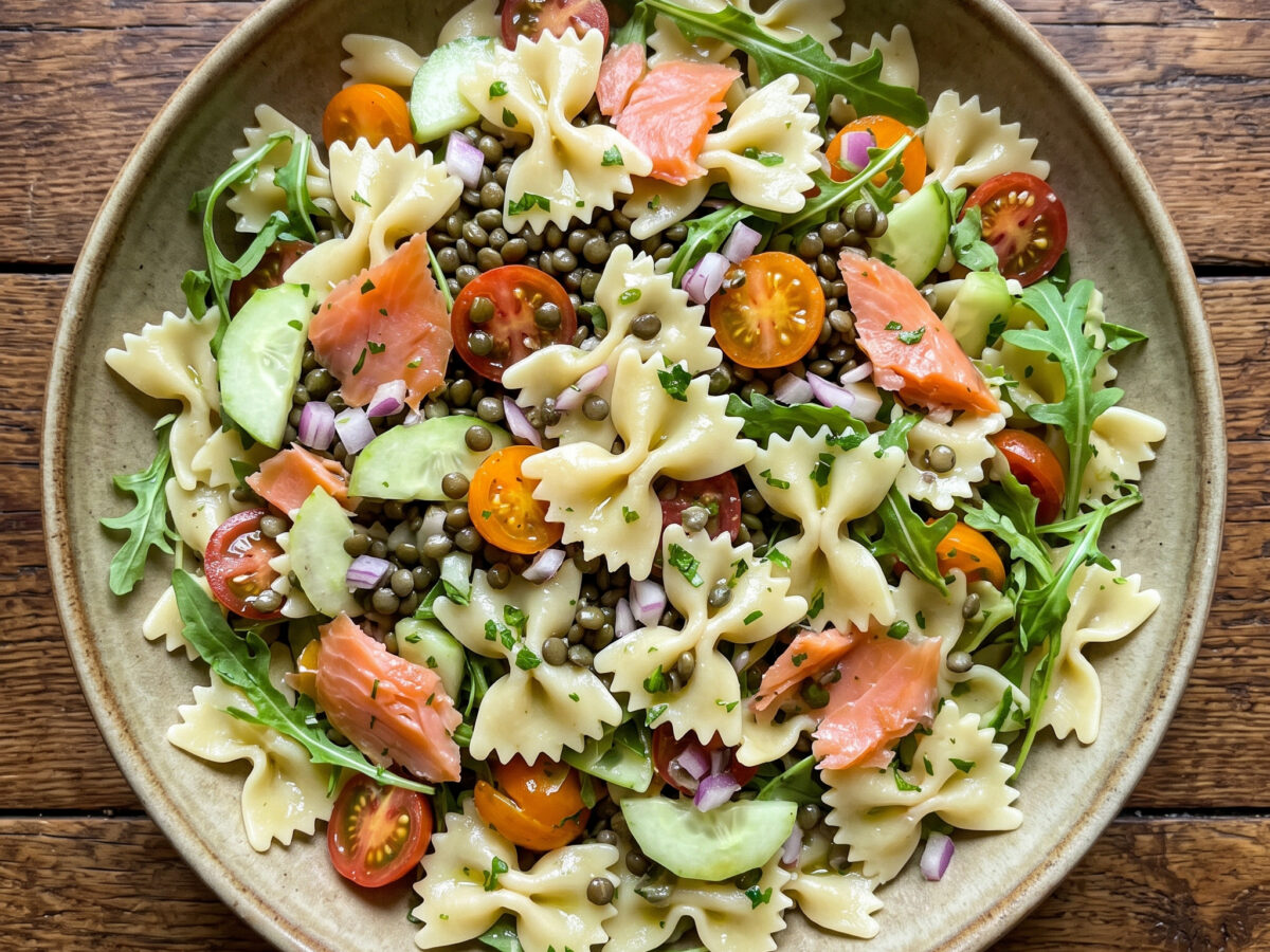 Farfalle al salmone mit Castelluccio-Linsen