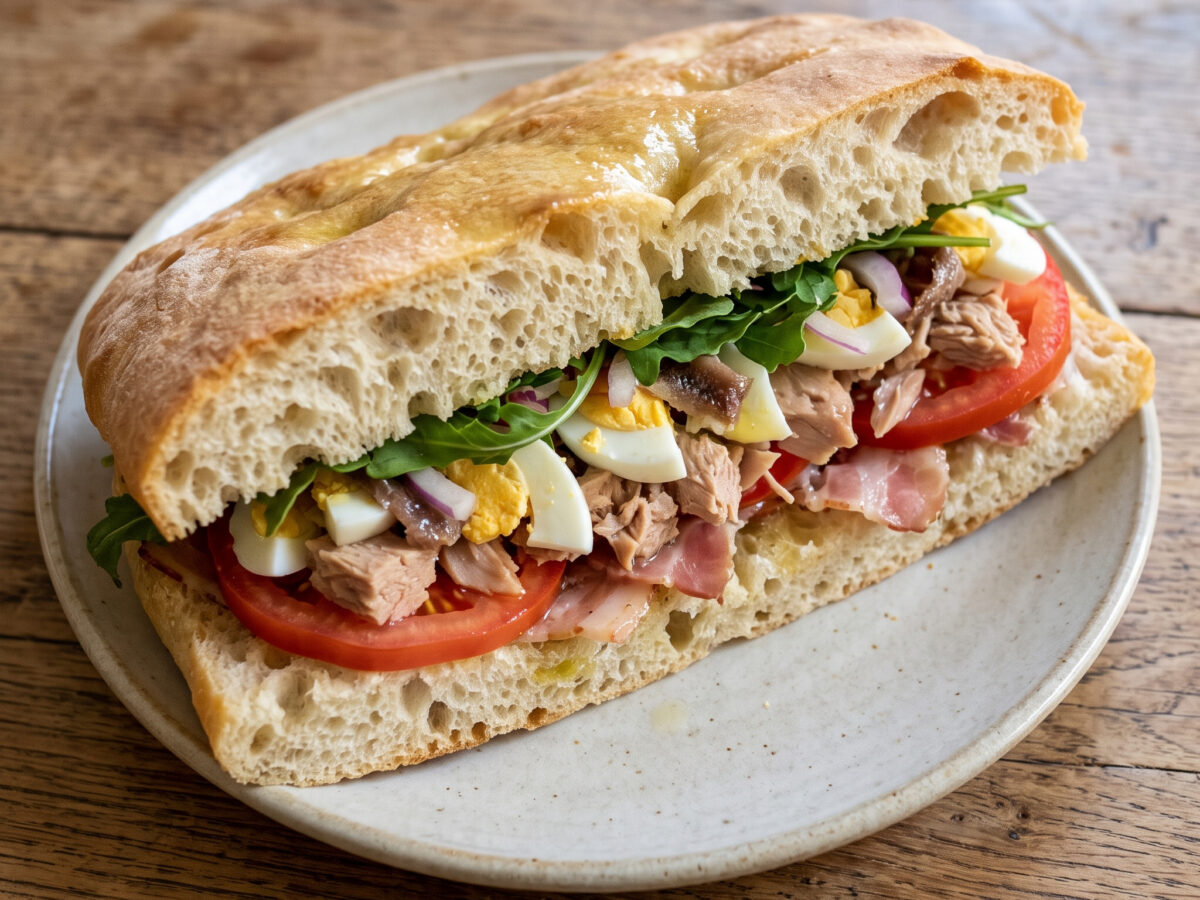 Sardiniens herzhafte Focaccia-Schichtung