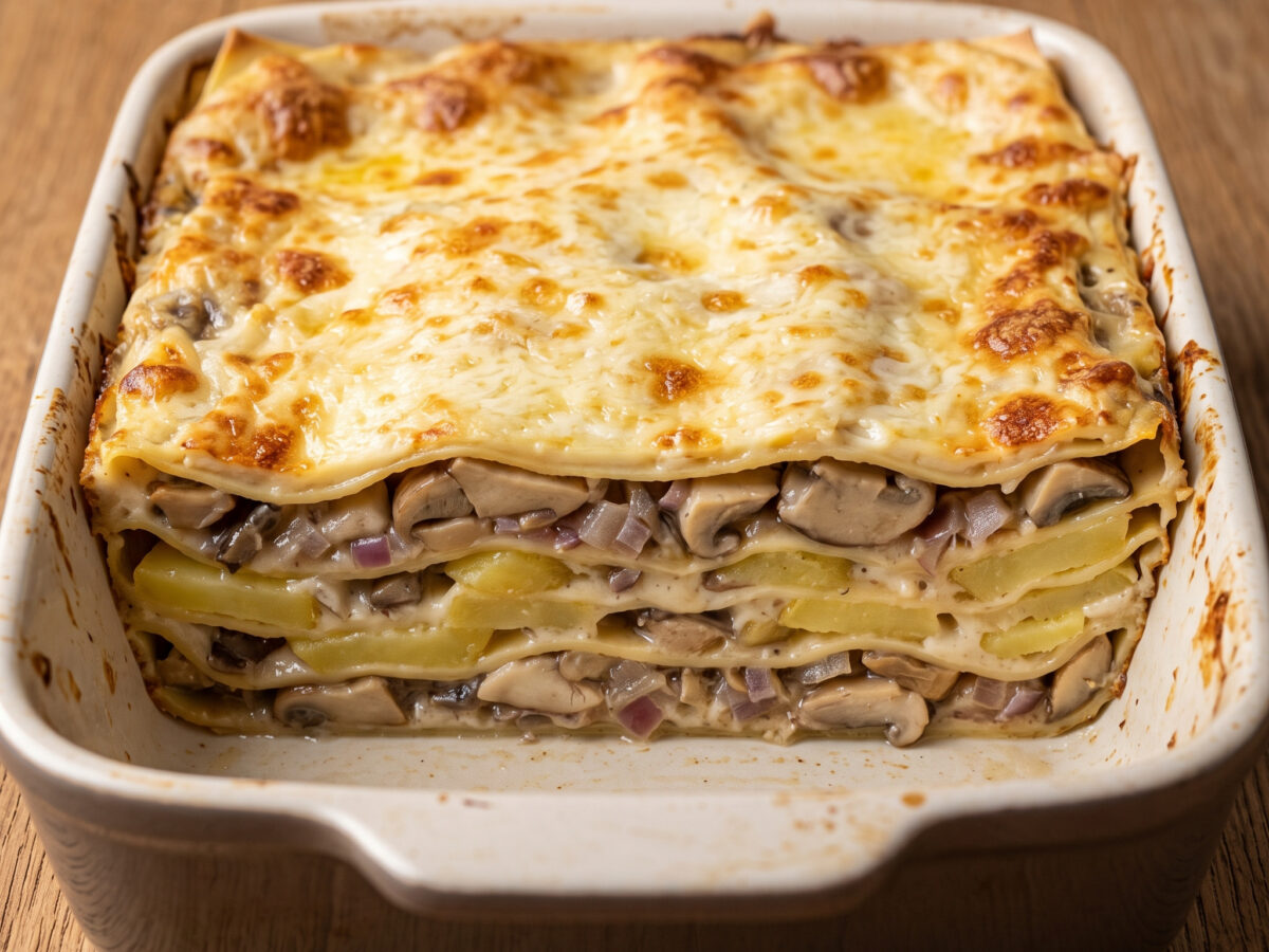 Lasagne ai funghi mit Kartoffeln und Caciocavallo