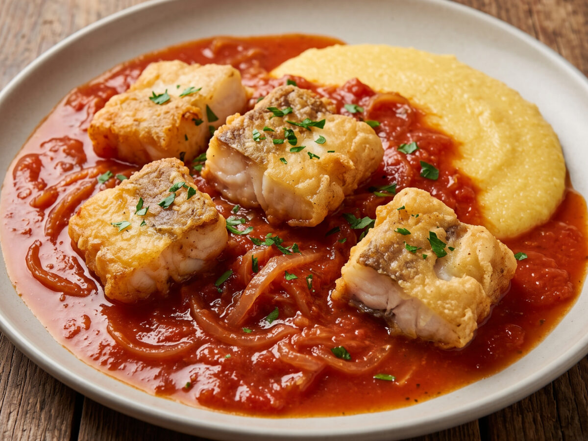 Merluzzo all’alessandrina mit Polenta