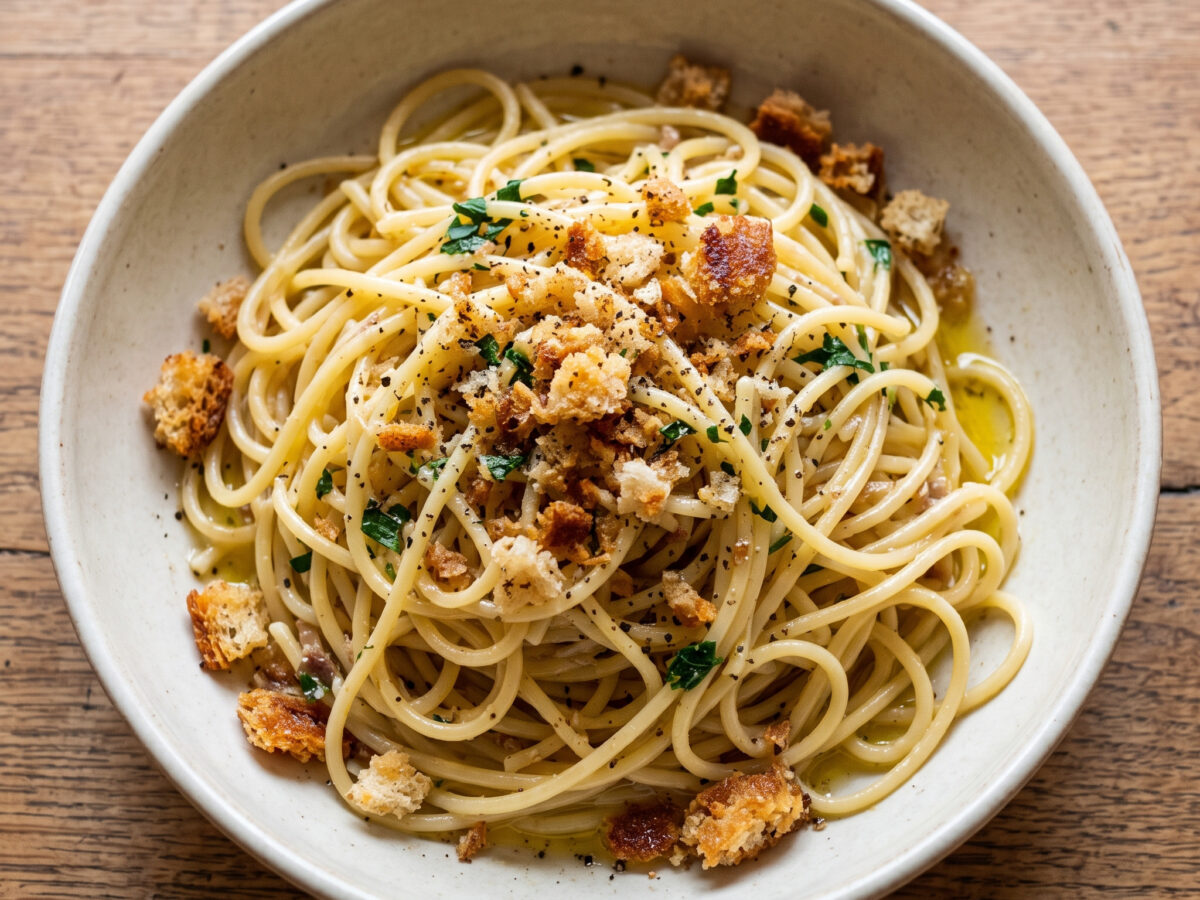 Pasta con la mollica e le acciughe