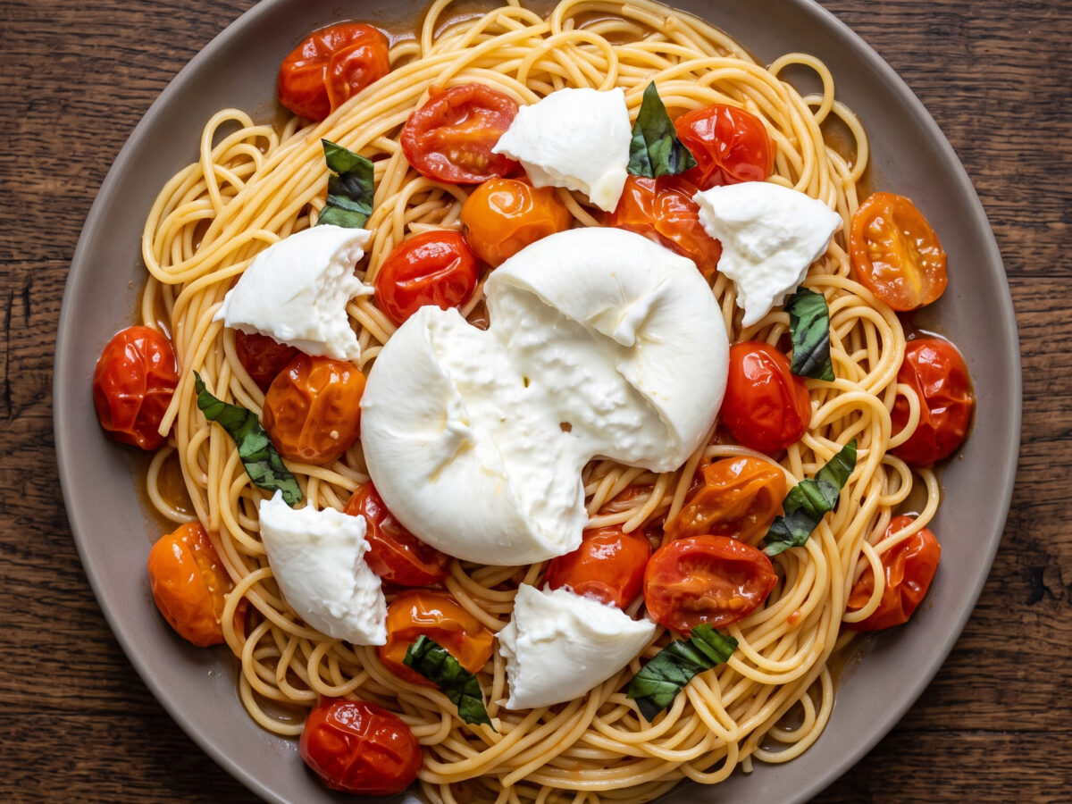Pasta con pomodorini e burrata aus der Lombardei