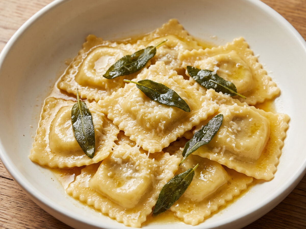 Ravioli ai funghi con burro e salvia
