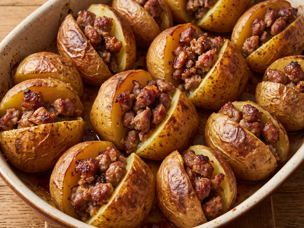 Würzige Ofenkartoffeln mit Mischfleischfüllung