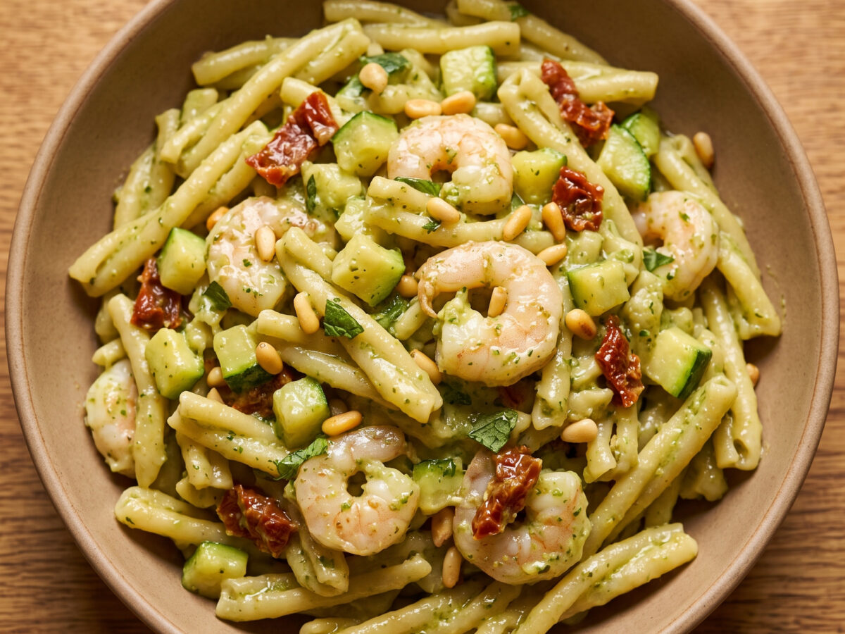 Zucchini-Pasta mit Gamberetti und Capuliato